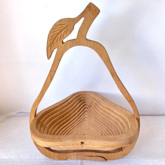 Bamboo Collapsible Fruit Basket Pear Shaped Eco Friendly Kitchen Decor - Picture 2 of 8